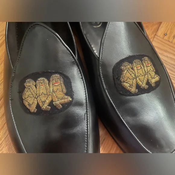 Black Leather Loafers with Gold Embroidery - Picture 3 of 10